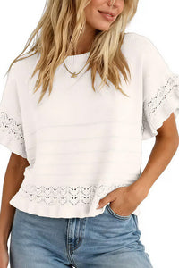 Willluxe® Crochet Ruffle Hem Knit Top