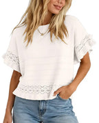 Willluxe® Crochet Ruffle Hem Knit Top