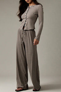 Willluxe® Button-Down Striped Knit Lounge Set