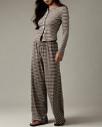 Willluxe® Button-Down Striped Knit Lounge Set