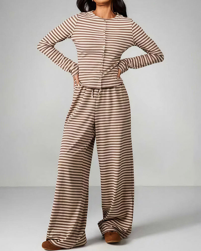 Willluxe® Button-Down Striped Knit Lounge Set
