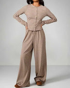 Willluxe® Button-Down Striped Knit Lounge Set