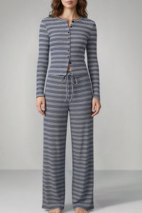 Willluxe® Button-Down Striped Knit Lounge Set