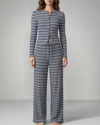 Willluxe® Button-Down Striped Knit Lounge Set