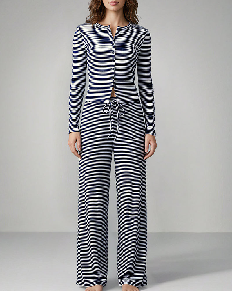 Willluxe® Button-Down Striped Knit Lounge Set