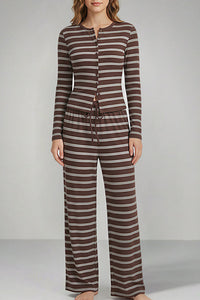 Willluxe® Button-Down Striped Knit Lounge Set