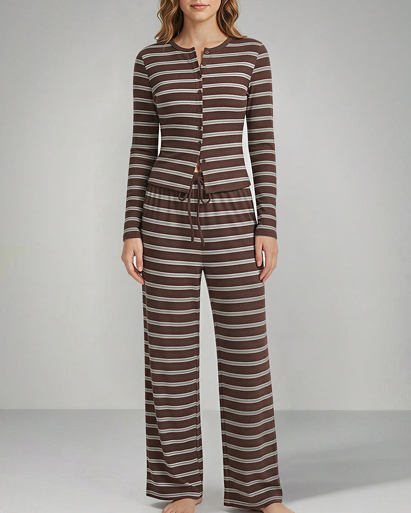 Willluxe® Button-Down Striped Knit Lounge Set