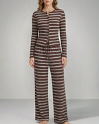 Willluxe® Button-Down Striped Knit Lounge Set