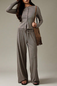 Willluxe® Button-Down Striped Knit Lounge Set