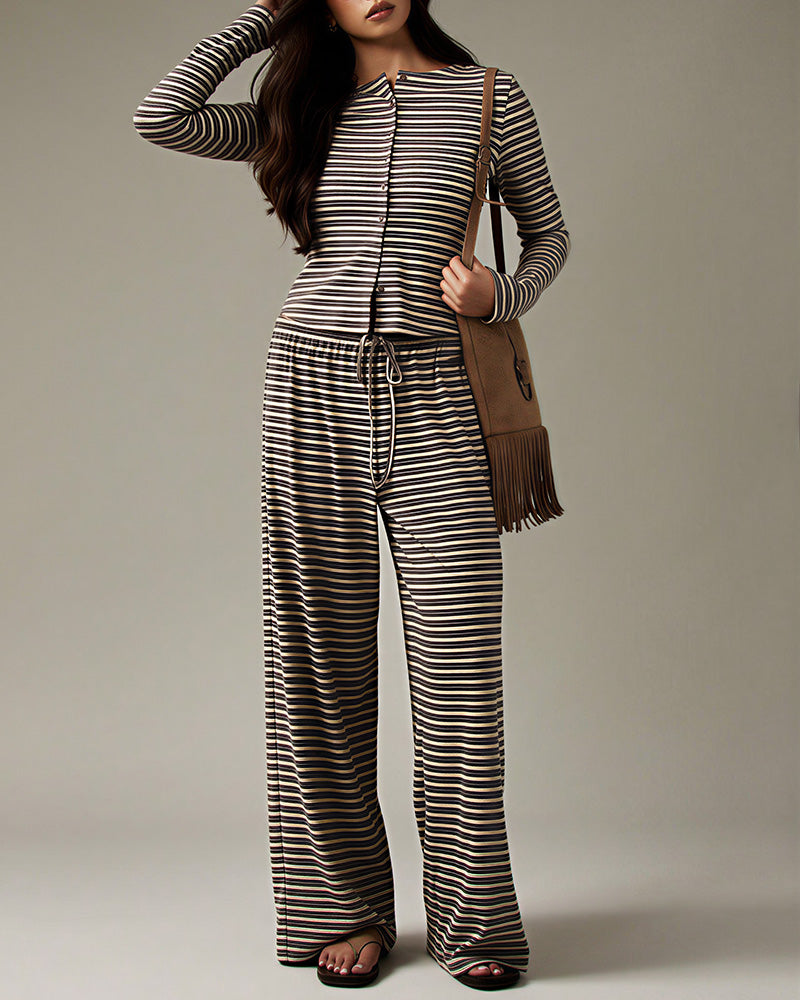 Willluxe® Button-Down Striped Knit Lounge Set