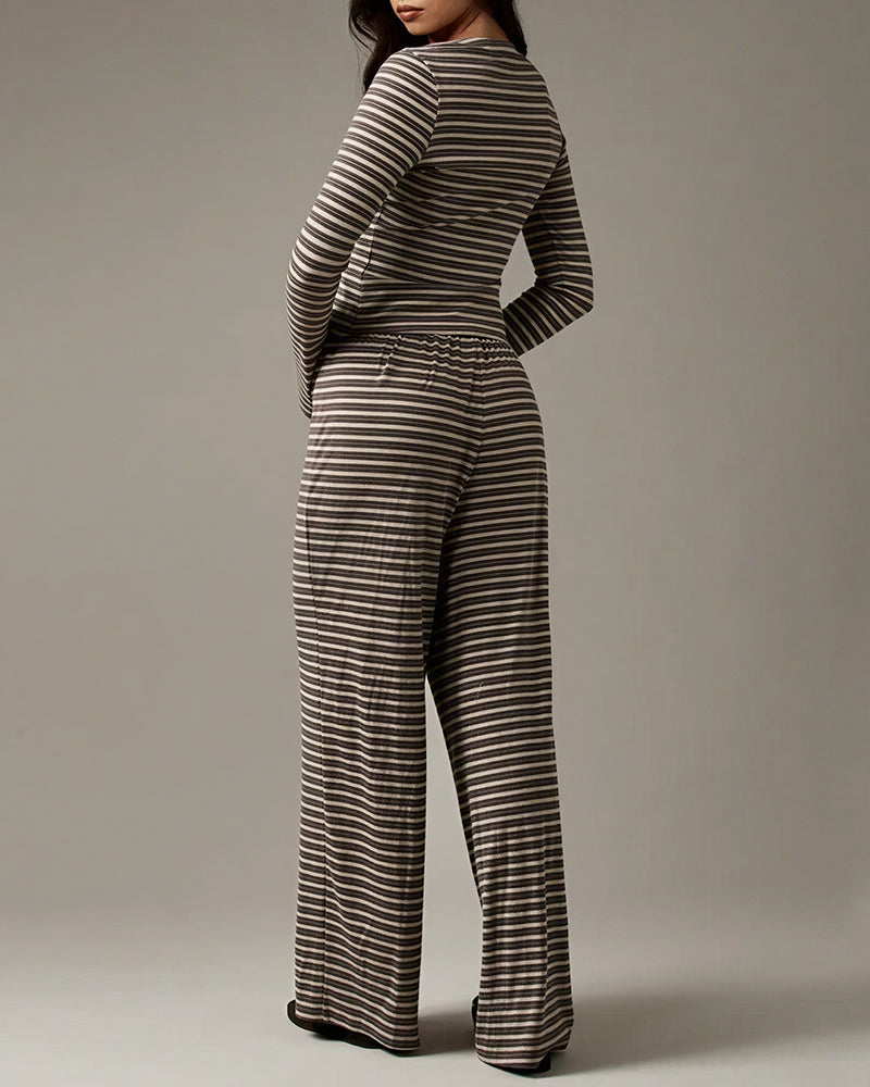Willluxe® Button-Down Striped Knit Lounge Set