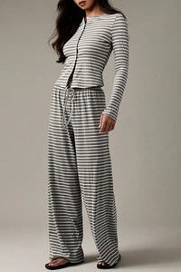 Willluxe® Button-Down Striped Knit Lounge Set