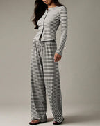 Willluxe® Button-Down Striped Knit Lounge Set