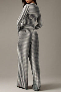 Willluxe® Button-Down Striped Knit Lounge Set