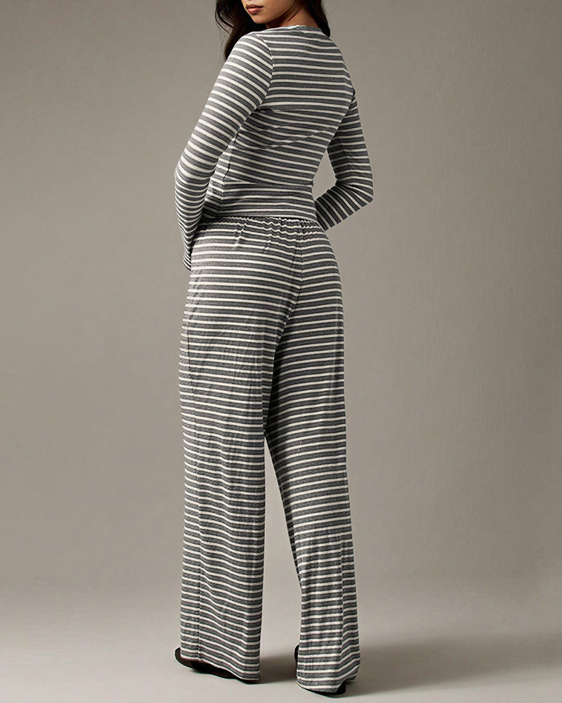 Willluxe® Button-Down Striped Knit Lounge Set