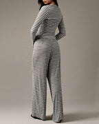 Willluxe® Button-Down Striped Knit Lounge Set