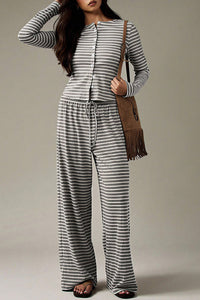 Willluxe® Button-Down Striped Knit Lounge Set