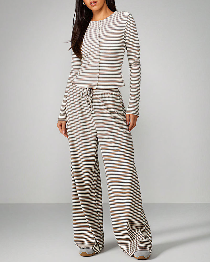 Willluxe® Button-Down Striped Knit Lounge Set