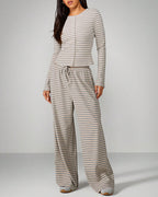 Willluxe® Button-Down Striped Knit Lounge Set