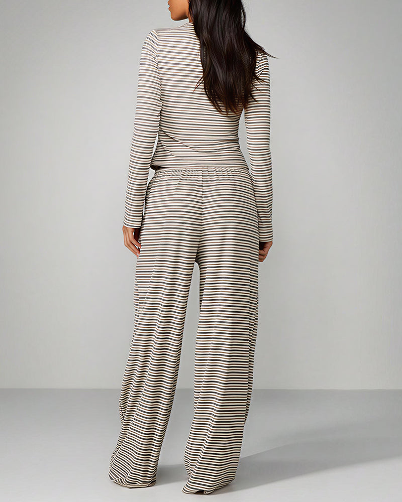Willluxe® Button-Down Striped Knit Lounge Set