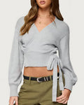 Willluxe® V-Neck Crossover Tie-Waist Knit Top