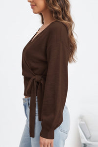 Willluxe® V-Neck Crossover Tie-Waist Knit Top