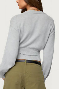 Willluxe® V-Neck Crossover Tie-Waist Knit Top