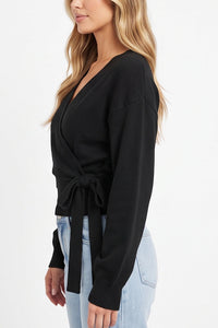 Willluxe® V-Neck Crossover Tie-Waist Knit Top