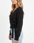 Willluxe® V-Neck Crossover Tie-Waist Knit Top