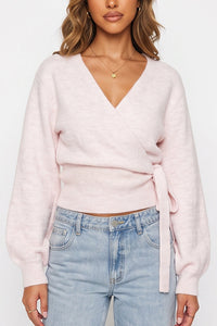 Willluxe® V-Neck Crossover Tie-Waist Knit Top