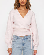 Willluxe® V-Neck Crossover Tie-Waist Knit Top
