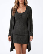 Willluxe® Ribbed Cami Dress & Cardigan Set