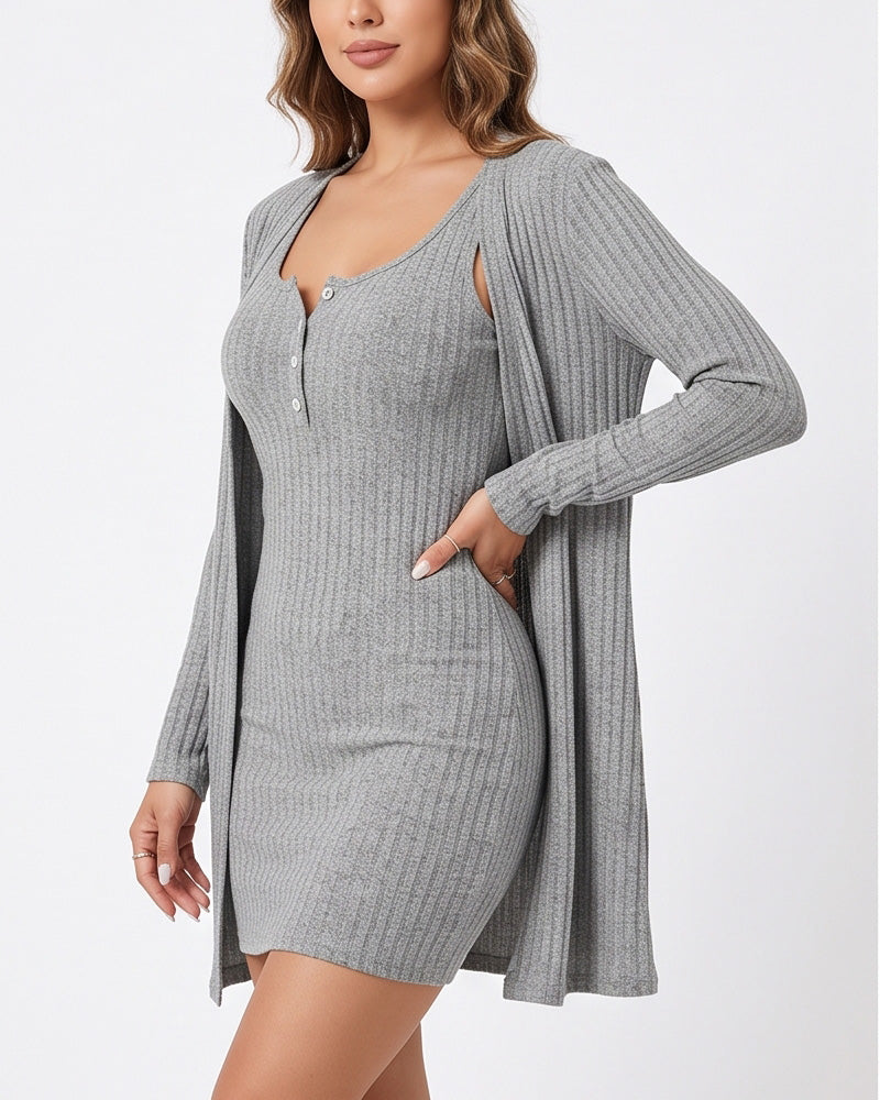 Willluxe® Ribbed Cami Dress & Cardigan Set