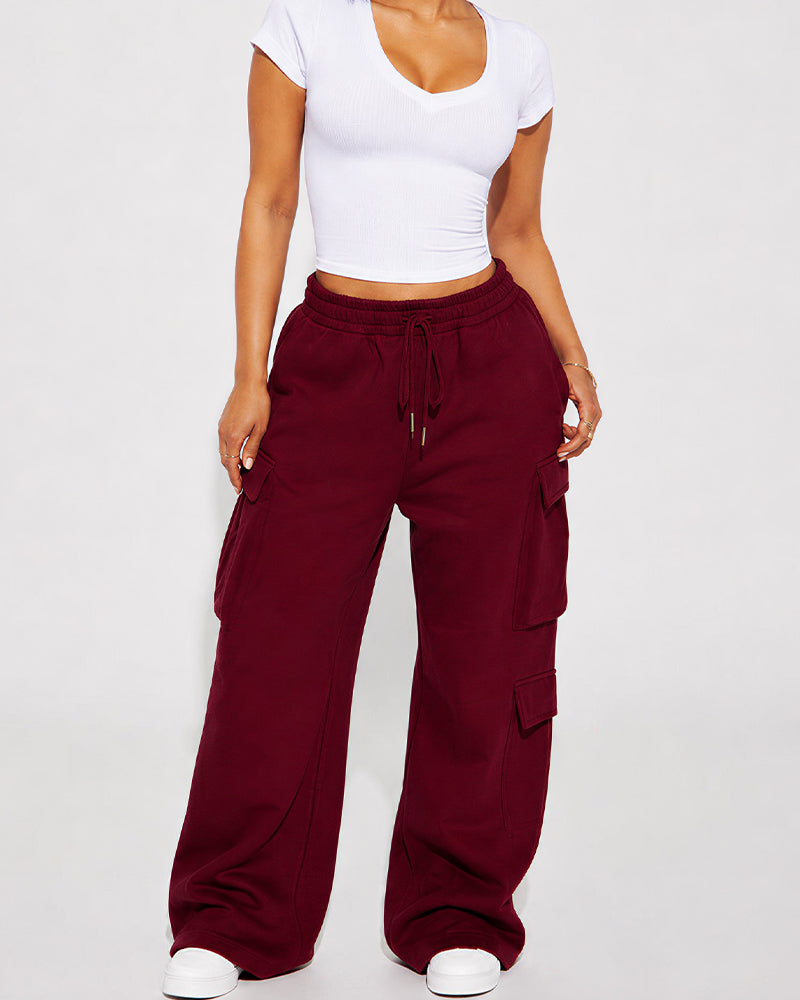 Willluxe® Relaxed Fit Cargo Sweatpants Wide Leg Trousers