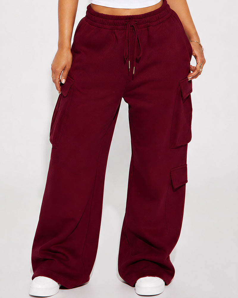 Willluxe® Relaxed Fit Cargo Sweatpants Wide Leg Trousers