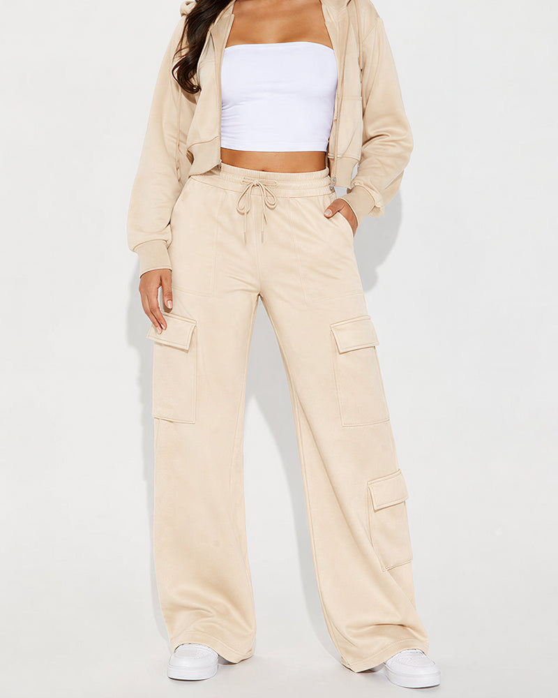 Willluxe® Relaxed Fit Cargo Sweatpants Wide Leg Trousers