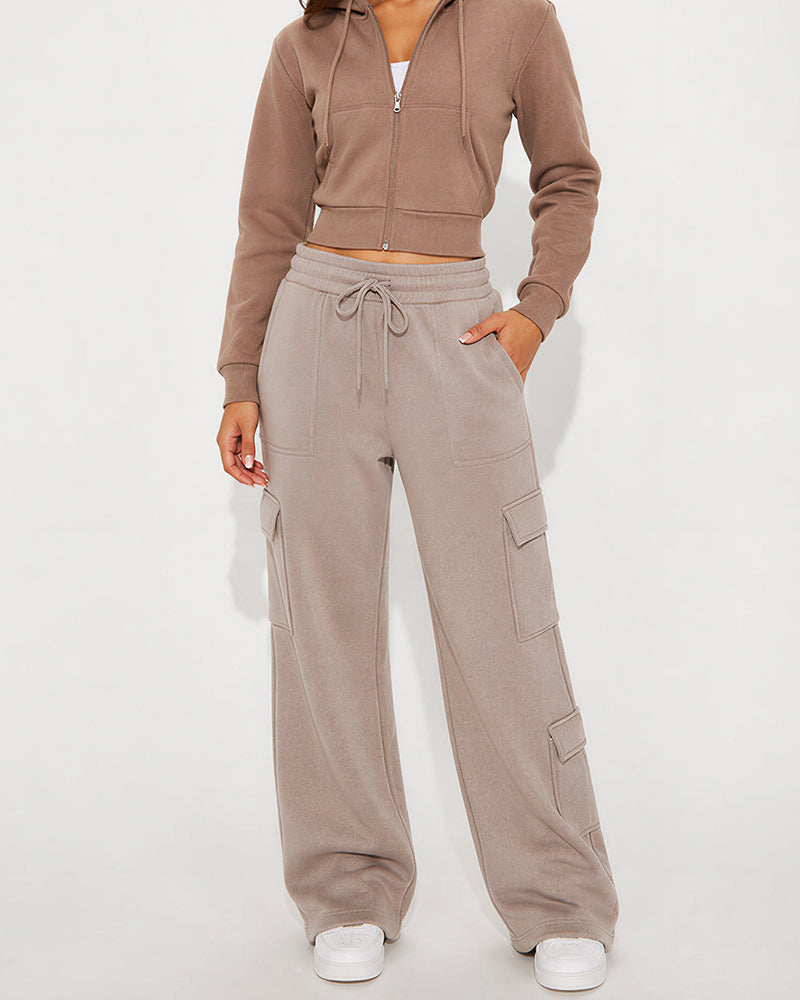 Willluxe® Relaxed Fit Cargo Sweatpants Wide Leg Trousers