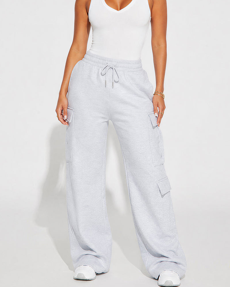 Willluxe® Relaxed Fit Cargo Sweatpants Wide Leg Trousers
