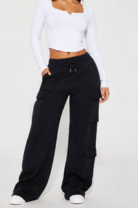 Willluxe® Relaxed Fit Cargo Sweatpants Wide Leg Trousers