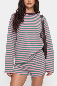 Willluxe® Striped Long Sleeve Top & Shorts Set