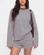 Willluxe® Striped Long Sleeve Top & Shorts Set