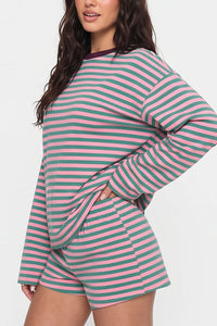 Willluxe® Striped Long Sleeve Top & Shorts Set