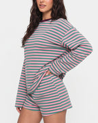 Willluxe® Striped Long Sleeve Top & Shorts Set