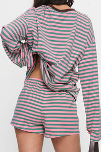 Willluxe® Striped Long Sleeve Top & Shorts Set