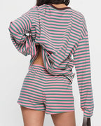 Willluxe® Striped Long Sleeve Top & Shorts Set