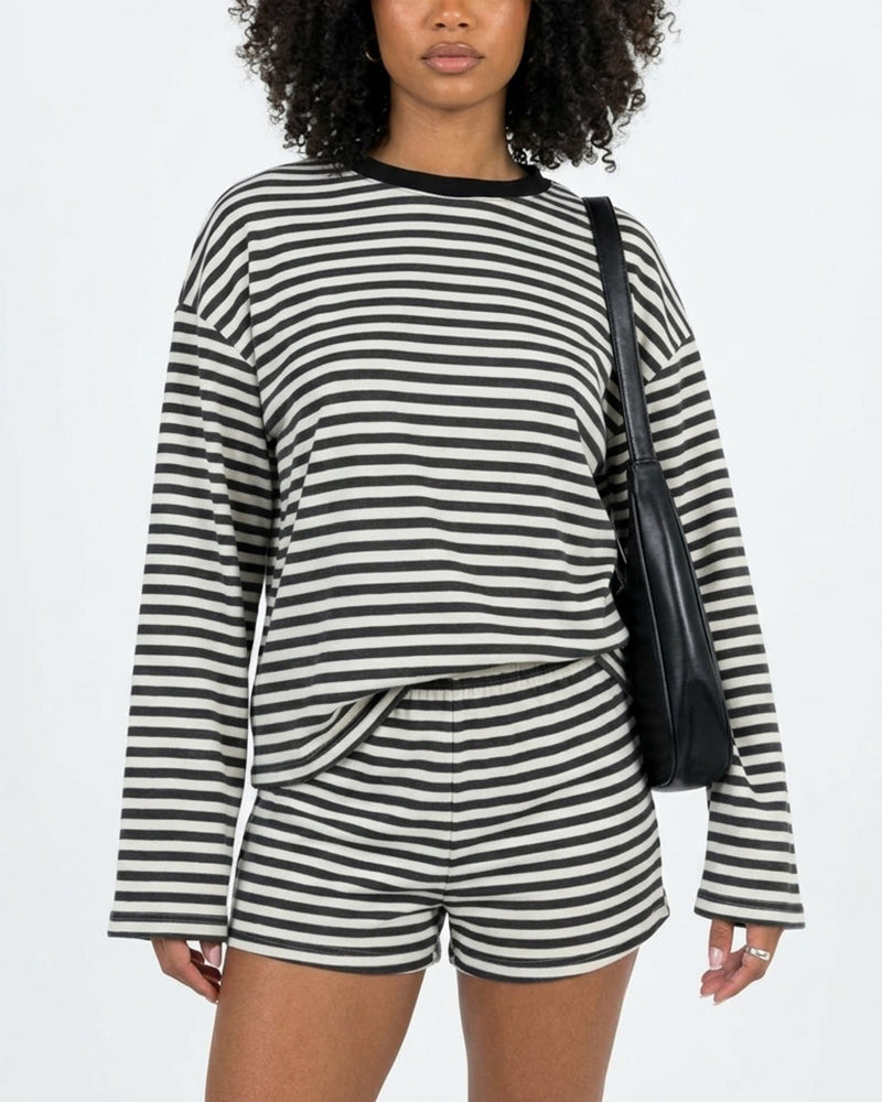 Willluxe® Striped Long Sleeve Top & Shorts Set