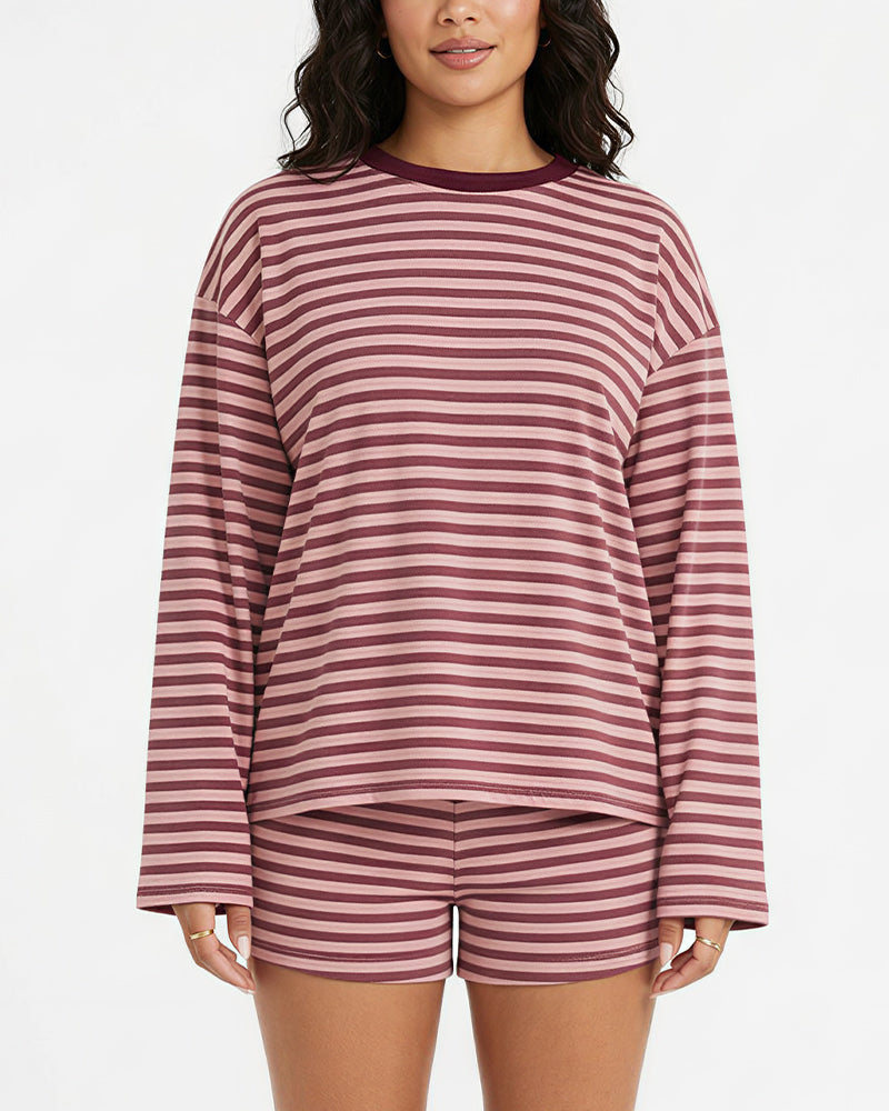 Willluxe® Striped Long Sleeve Top & Shorts Set