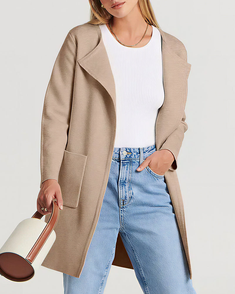 Willluxe® Open Front Lapel Cardigan