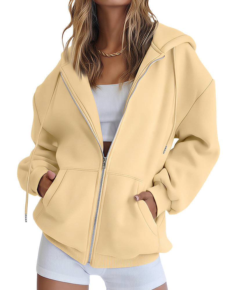 Willluxe® Oversized Fleece Zip-Up Hoodie Casual Fall Winter Jacket