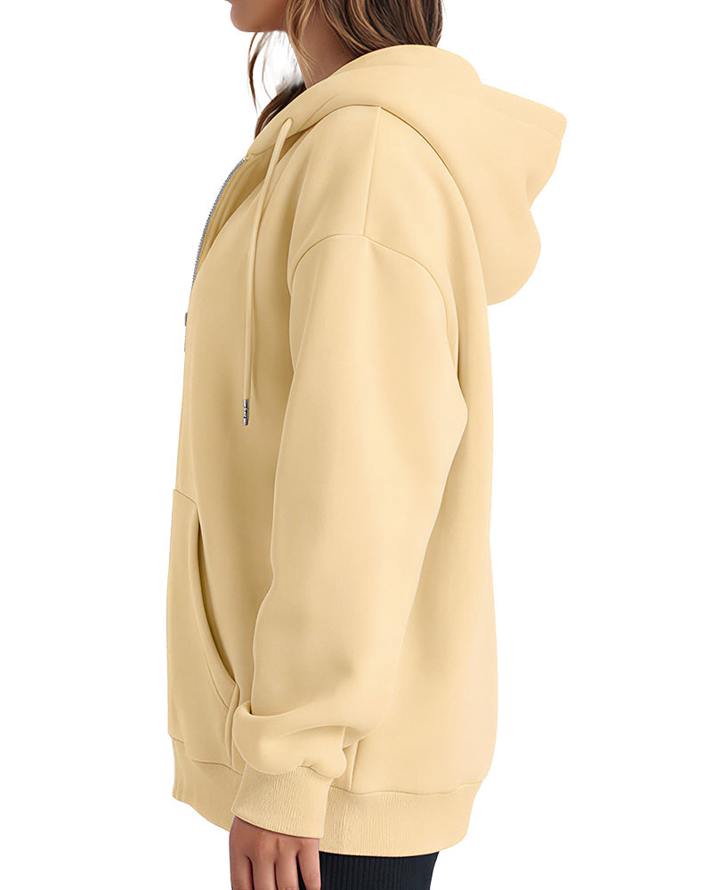 Willluxe® Oversized Fleece Zip-Up Hoodie Casual Fall Winter Jacket